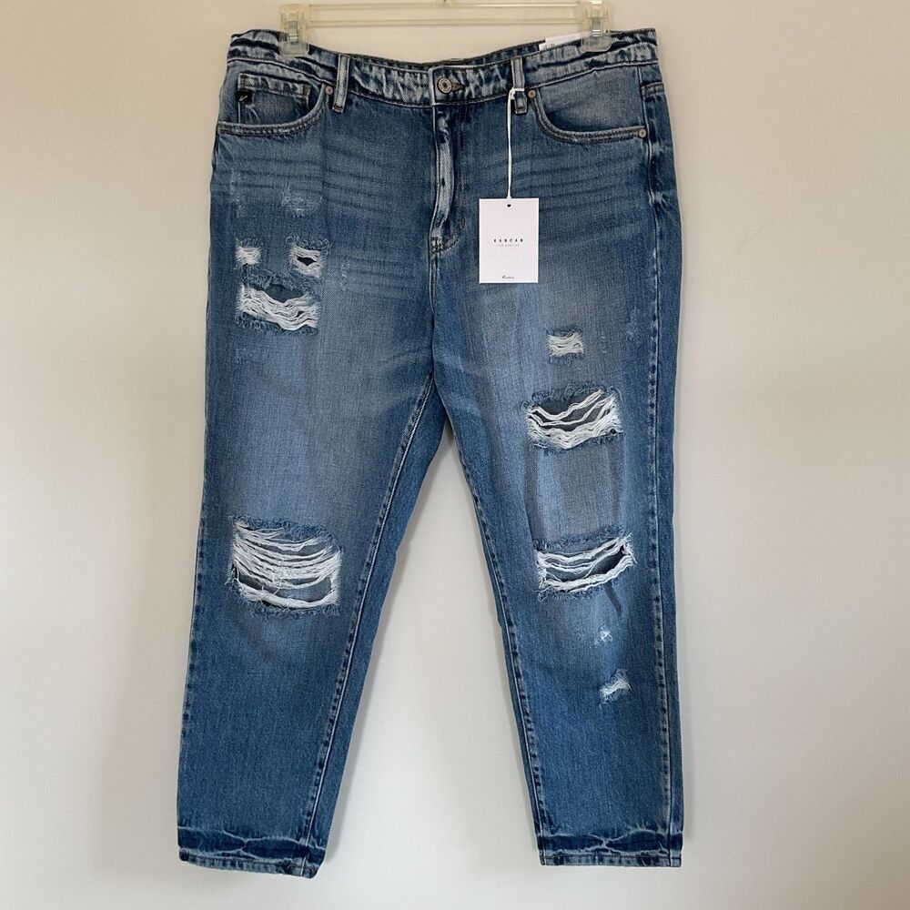 KanCan Artemis High Rise Boyfriend Jeans Womens 15/31 Blue Relaxed Distressed